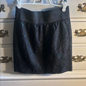 Forever 21, Elegant Black Lace Skirt with Emerald Green Underlay, Medium